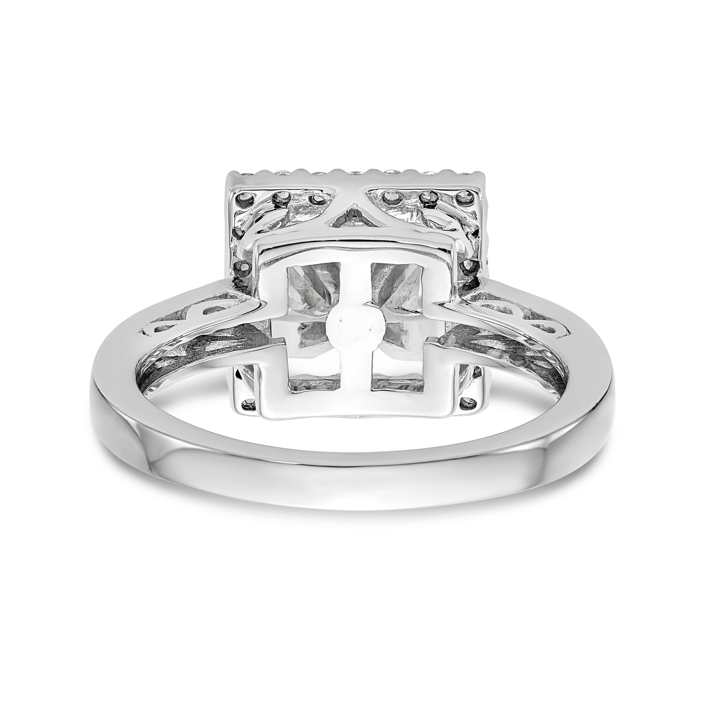 14kw Peg Set Diamond Princess CZ Square Halo Engagement Ring
