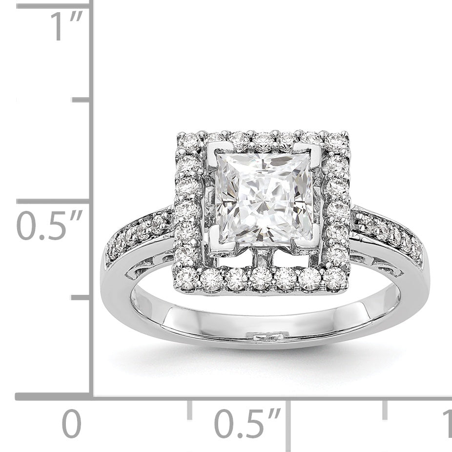 14kw Peg Set Diamond Princess CZ Square Halo Engagement Ring