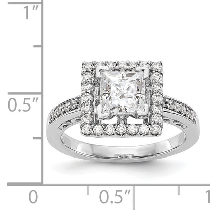 14kw Peg Set Diamond Princess CZ Square Halo Engagement Ring