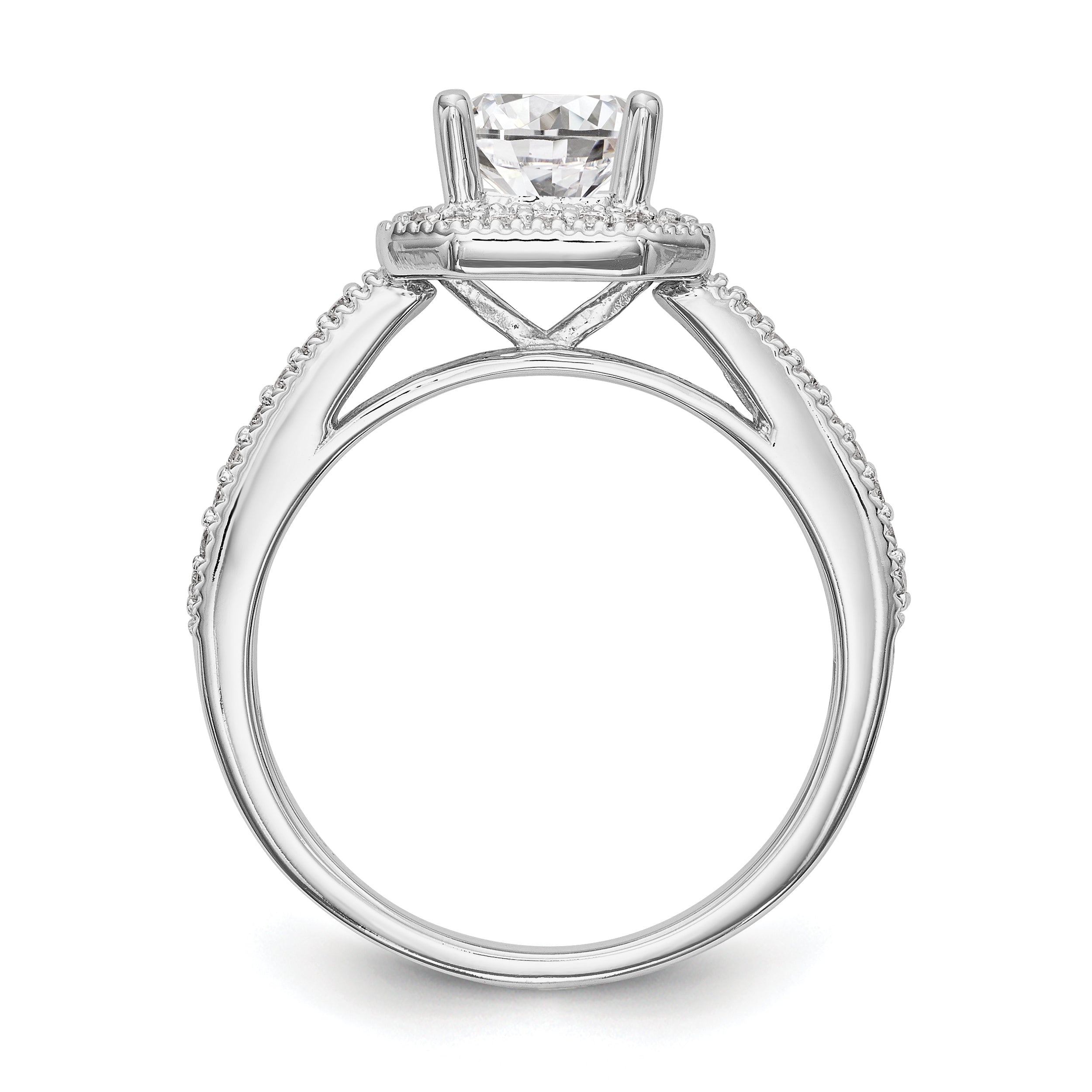 14K White Gold Diamond Princess CZ Square Halo Engagement Ring