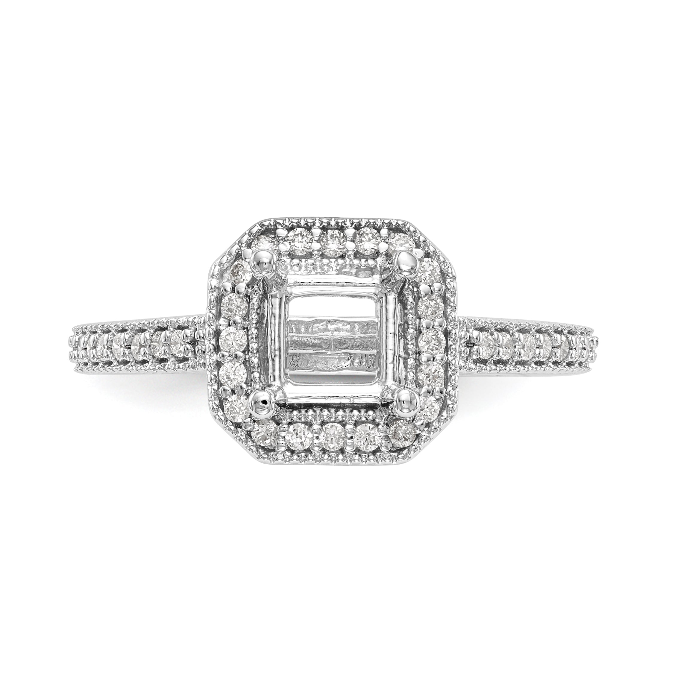 14K White Gold Diamond Princess CZ Square Halo Engagement Ring