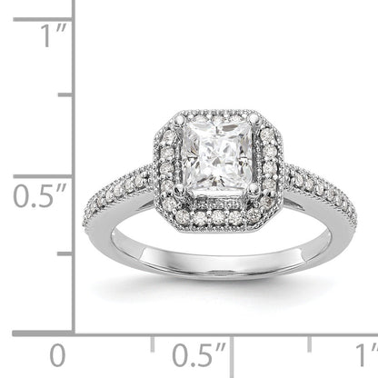 14K White Gold Diamond Princess CZ Square Halo Engagement Ring