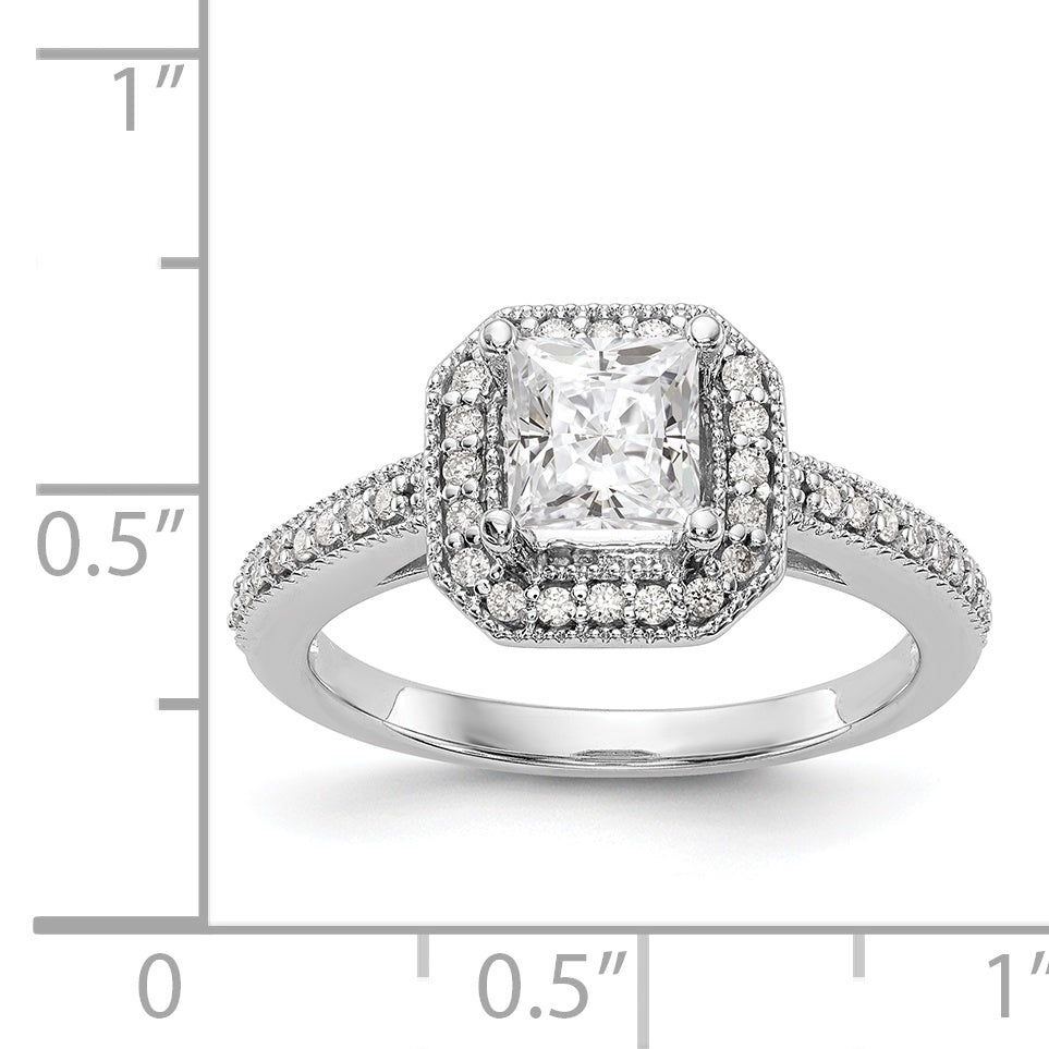 14K White Gold Diamond Princess CZ Square Halo Engagement Ring