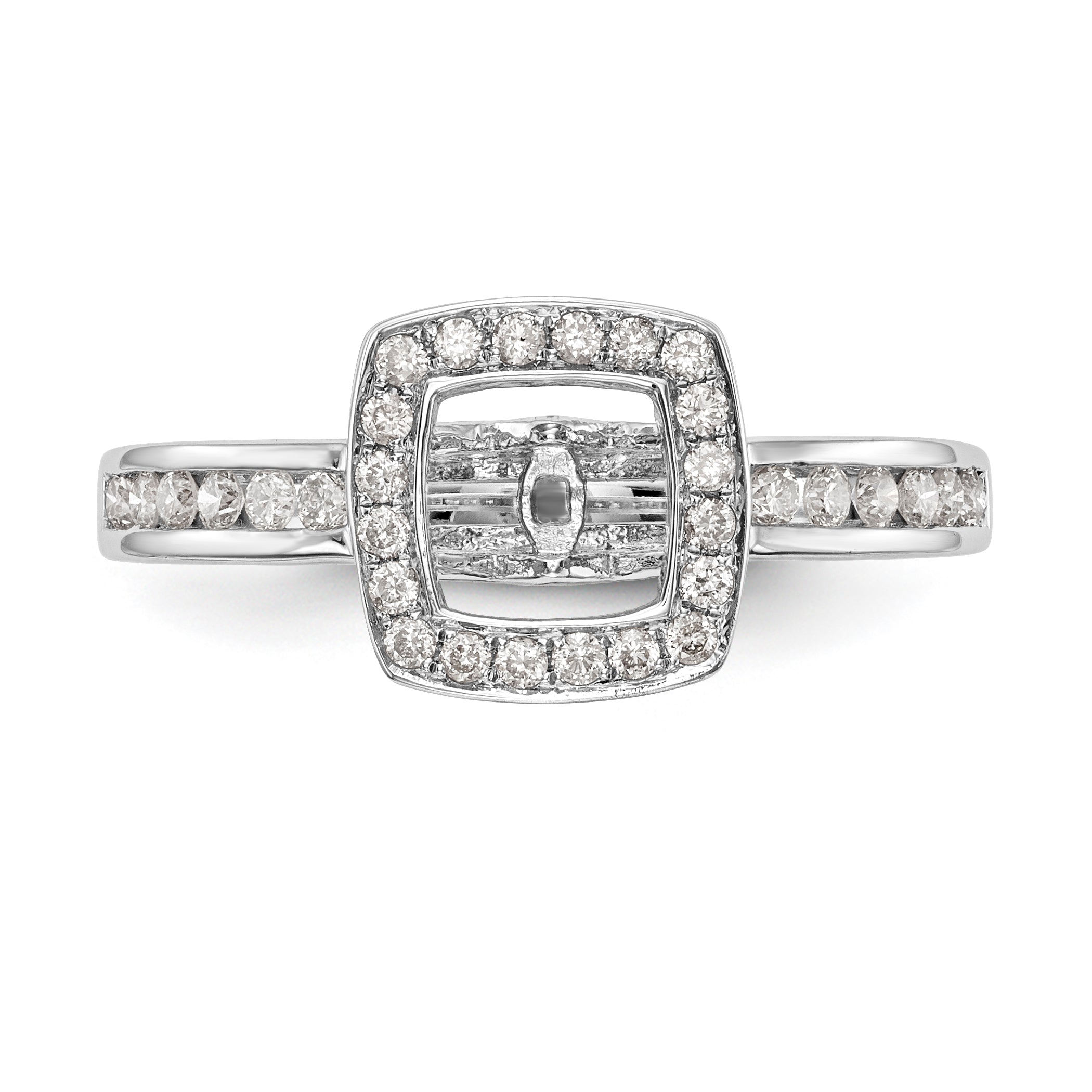 14kw Peg Set Diamond Princess CZ Cushion Halo Engagement Ring