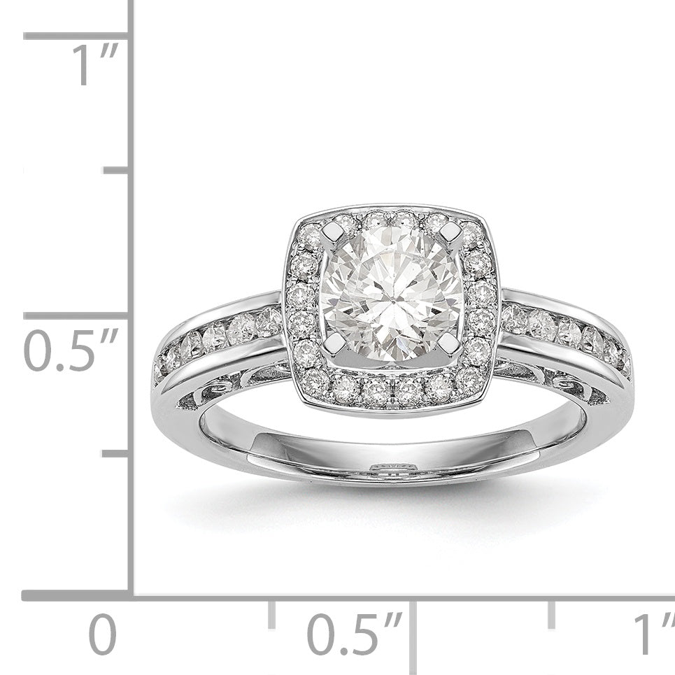 14kw Peg Set Diamond Princess CZ Cushion Halo Engagement Ring