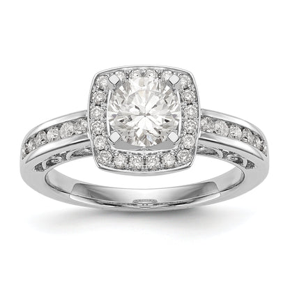14kw Peg Set Diamond Princess CZ Cushion Halo Engagement Ring