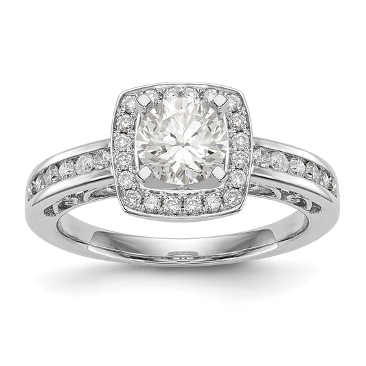 14kw Peg Set Diamond Princess CZ Cushion Halo Engagement Ring