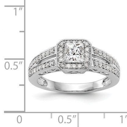 14K White Gold Diamond Princess CZ Cushion Halo Engagement Ring