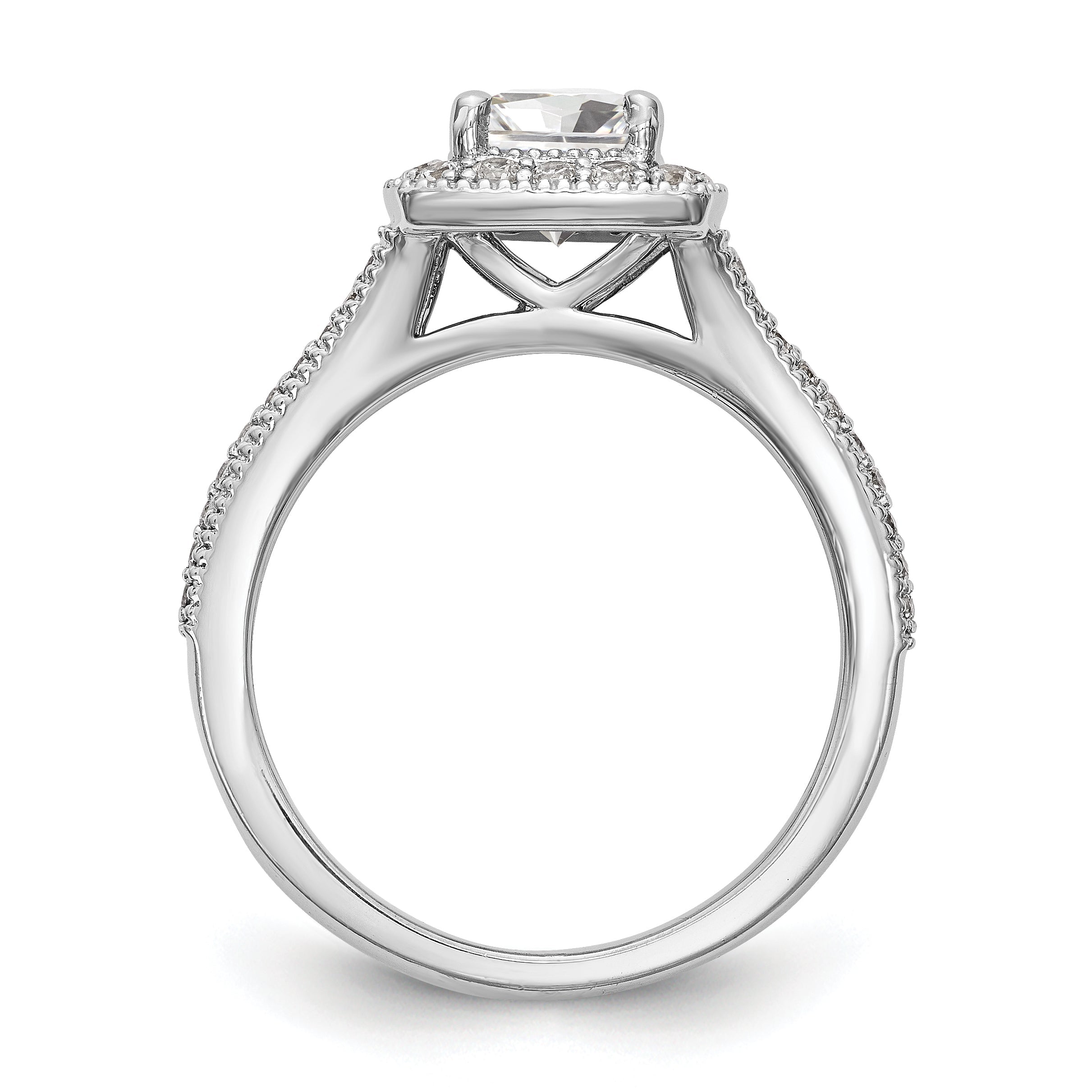 14K White Gold Diamond Princess CZ Cushion Halo Engagement Ring