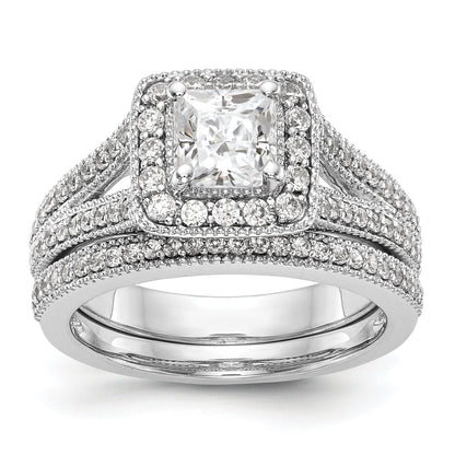 14K White Gold Diamond Princess CZ Cushion Halo Engagement Ring