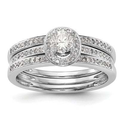 14K White Gold Diamond Oval CZ Oval Halo Engagement Ring