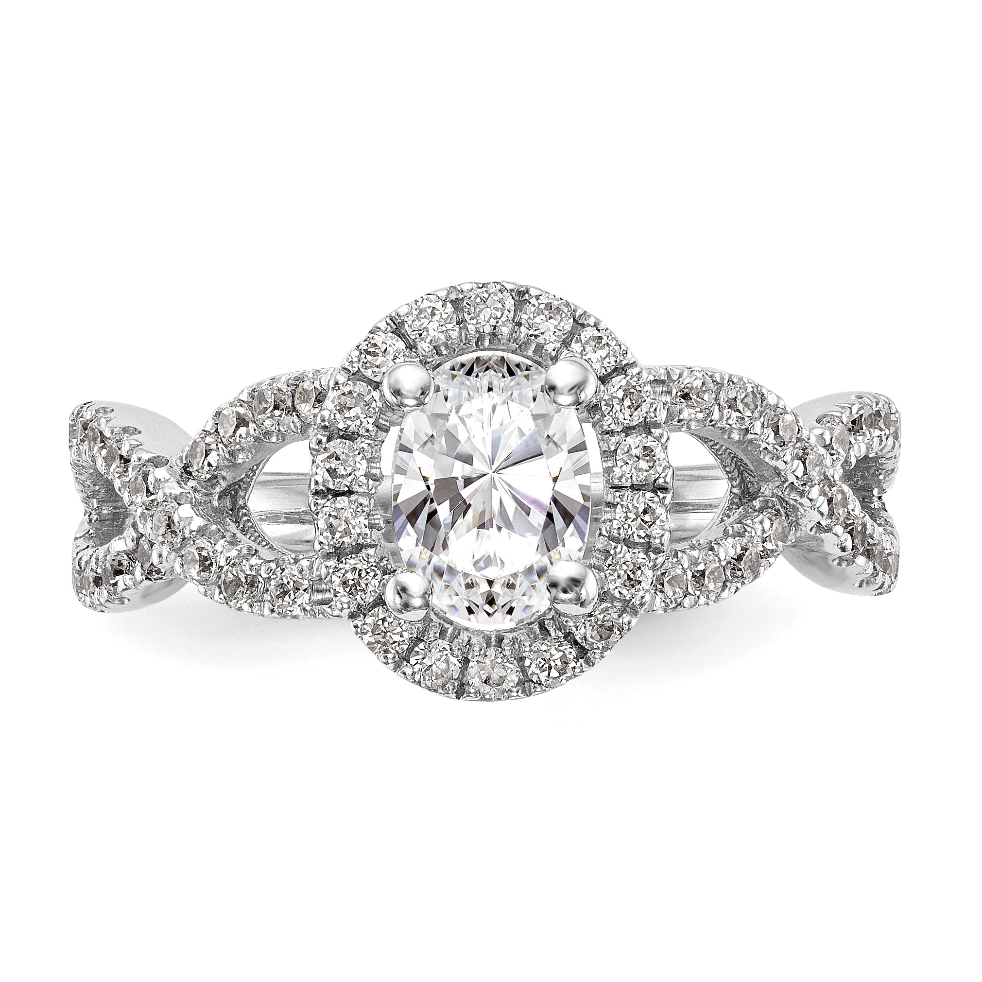 14K White Gold Diamond Oval CZ Oval Halo Engagement Ring
