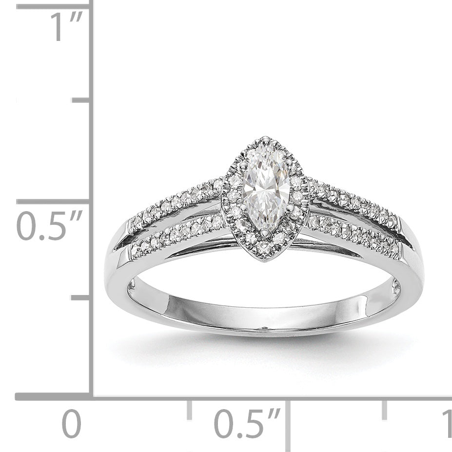 14K White Gold Diamond Marquise CZ Halo Engagement Ring