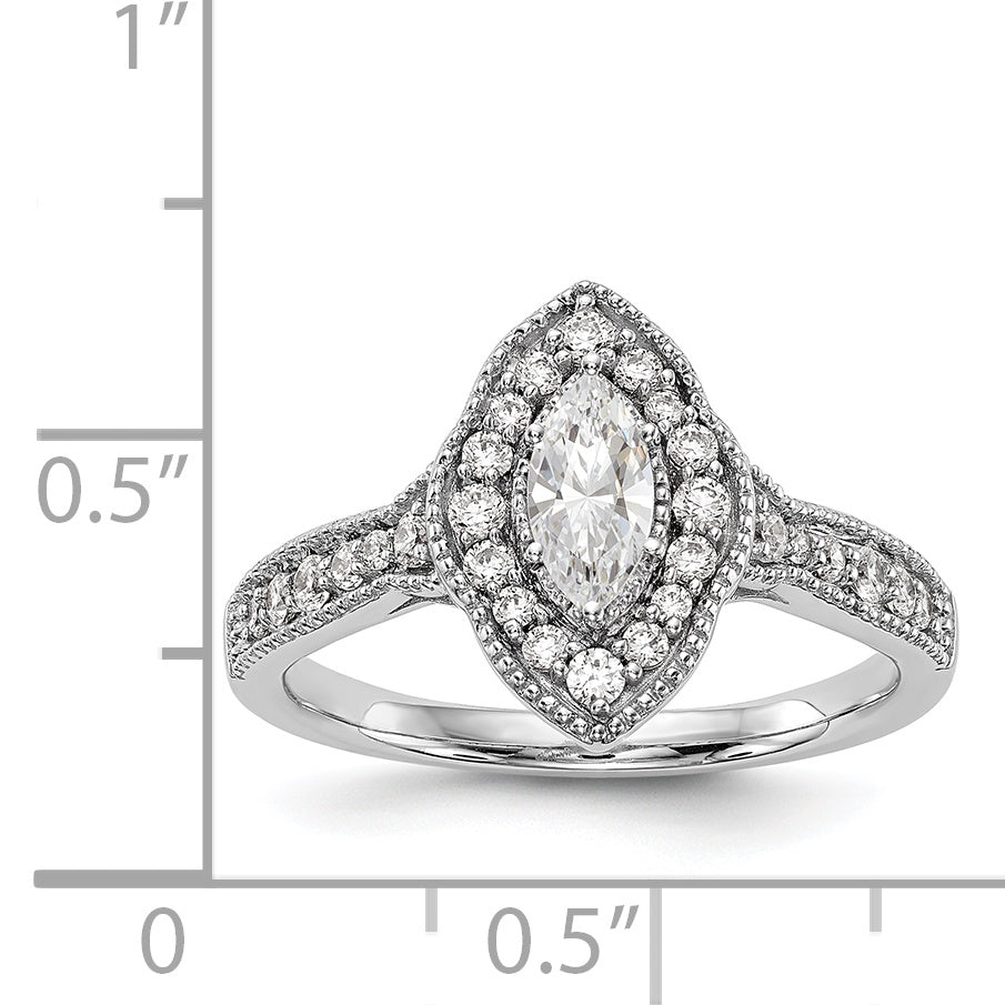 14K White Gold Diamond Marquise CZ Halo Engagement Ring