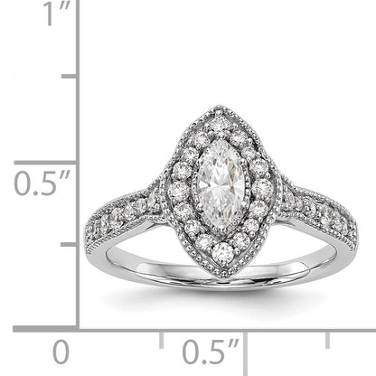 14K White Gold Diamond Marquise CZ Halo Engagement Ring