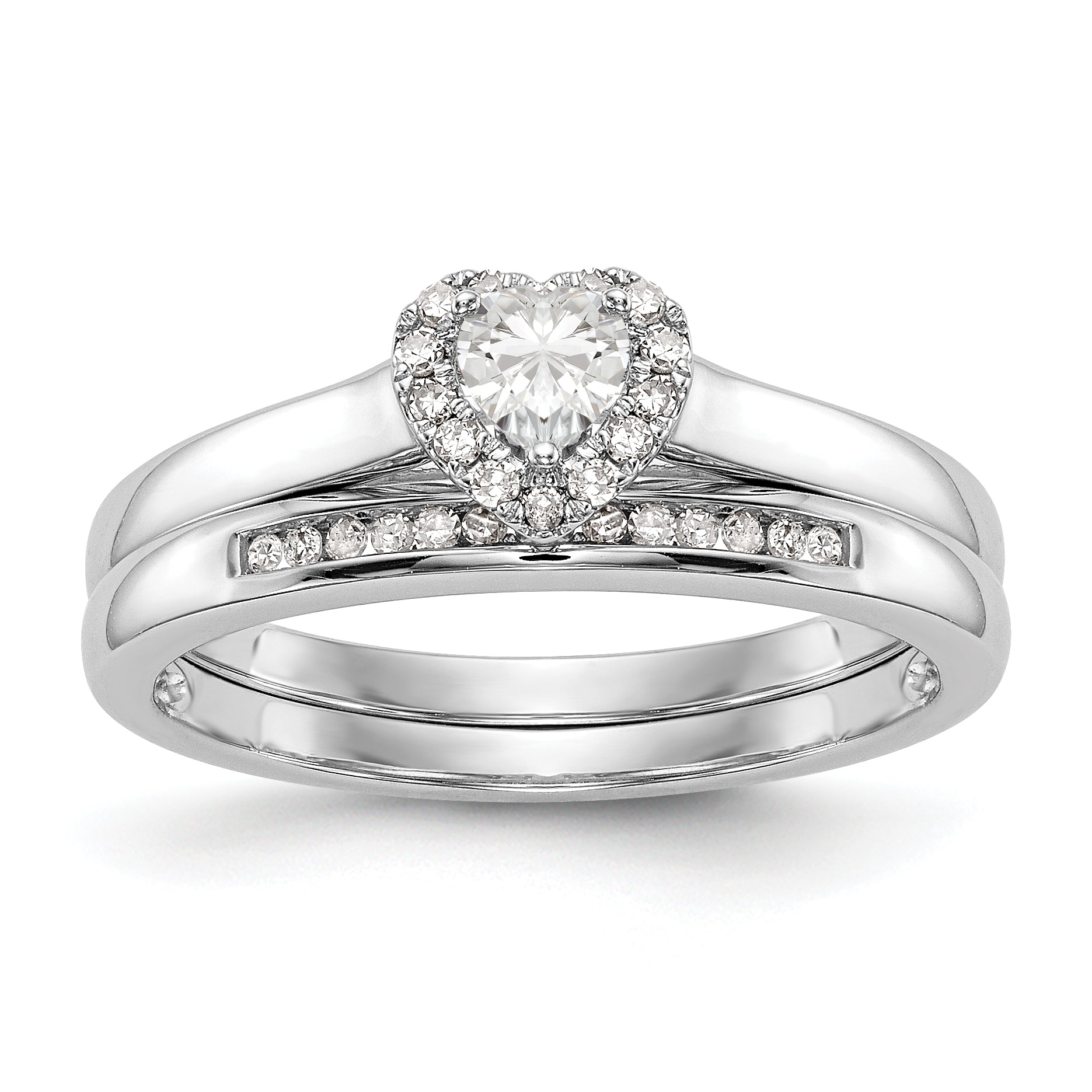 14K White Gold Diamond Heart CZ Halo Engagement Ring
