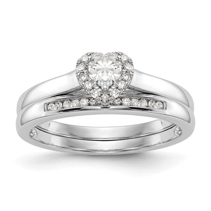 14K White Gold Diamond Heart CZ Halo Engagement Ring