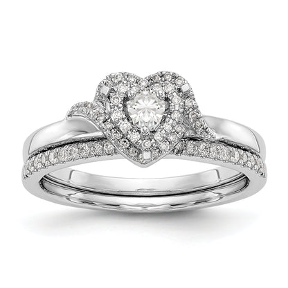 14K White Gold Diamond Heart CZ Halo Engagement Ring