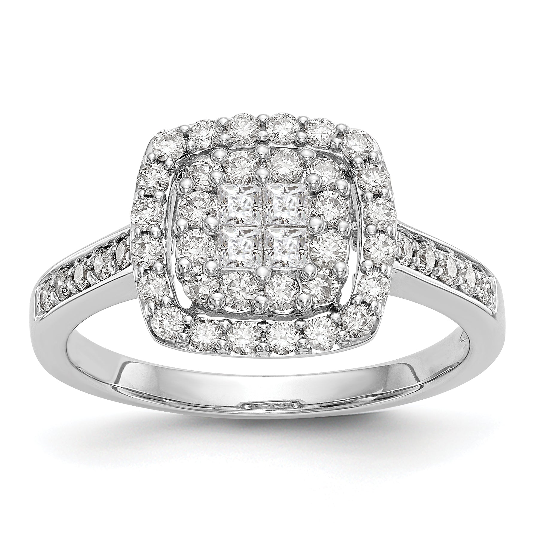 14K White Gold Complete Diamond Cluster Engagement Ring