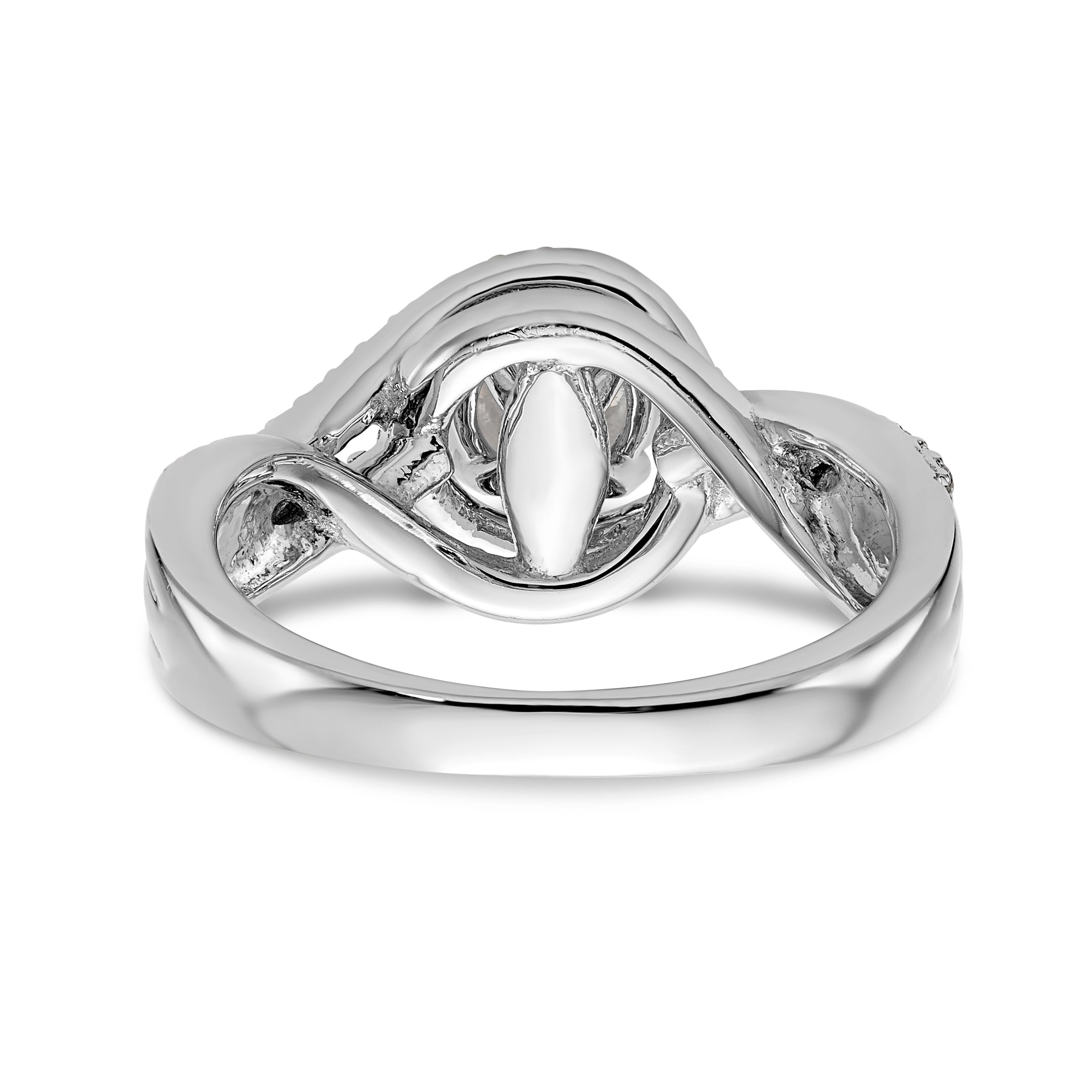 14k White Gold Peg Set Simulated Diamond By Pass Engagement Ring
