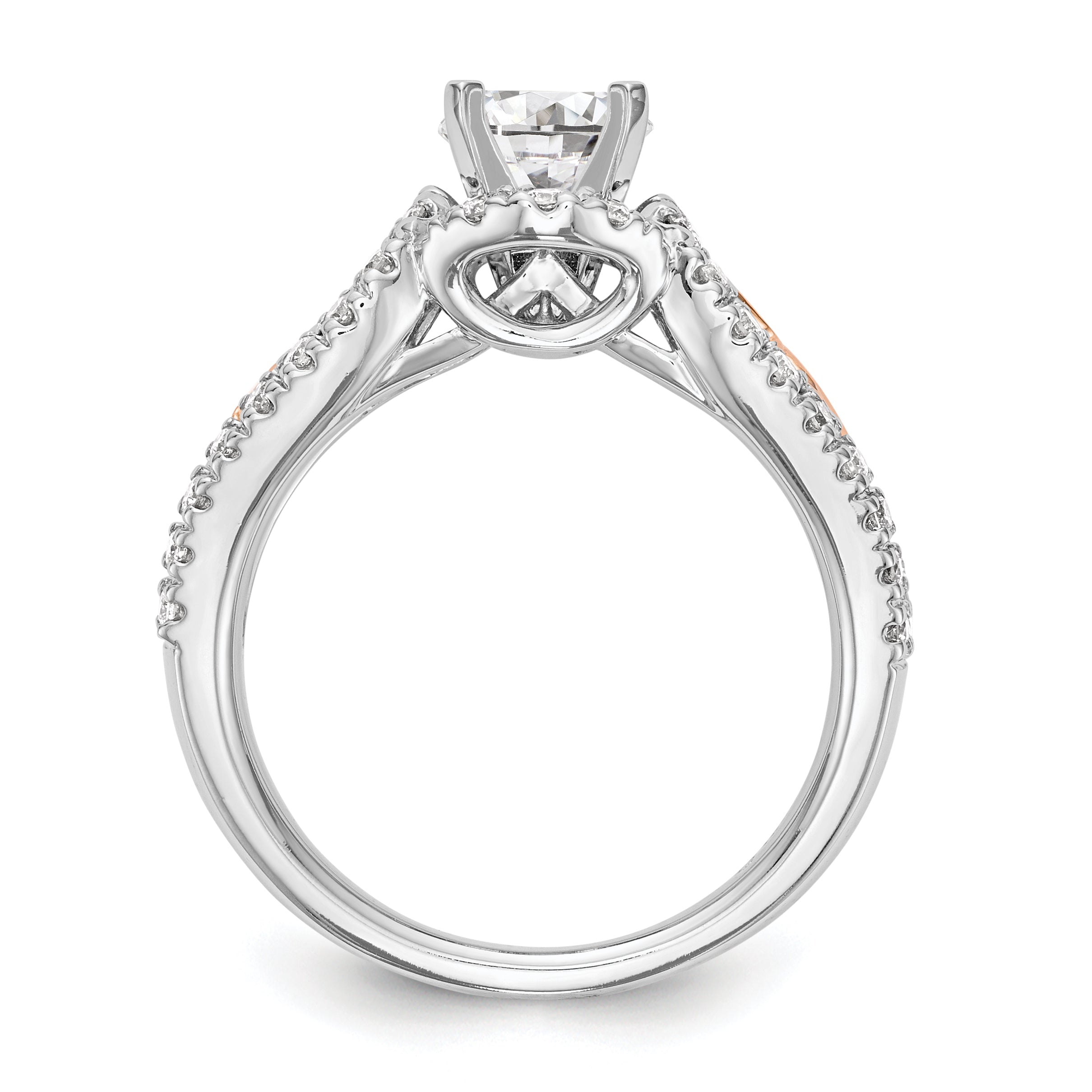 14k White Gold and Rose Gold Diamond Peg Set CZ Engagement Ring
