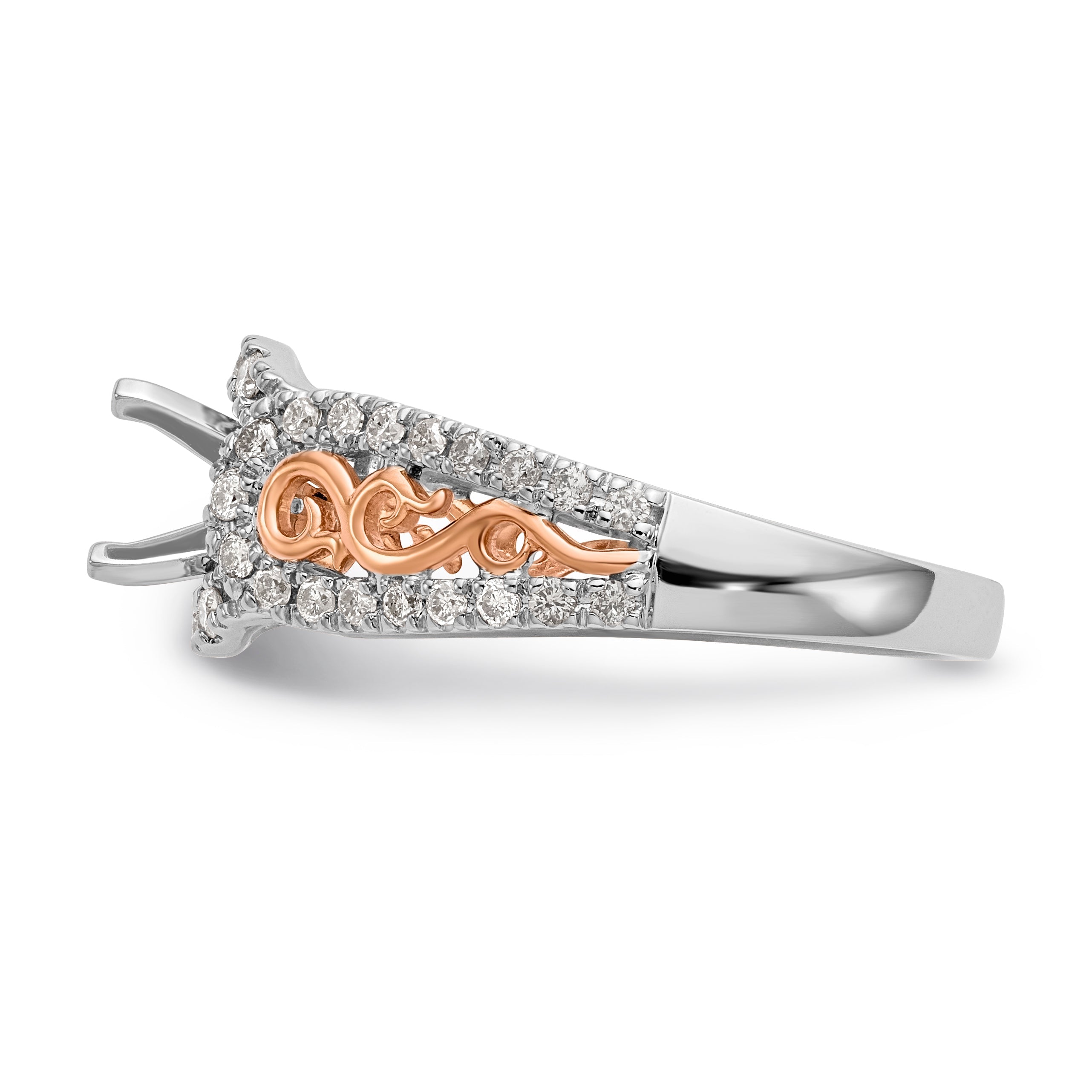 14k White Gold and Rose Gold Diamond Peg Set CZ Engagement Ring