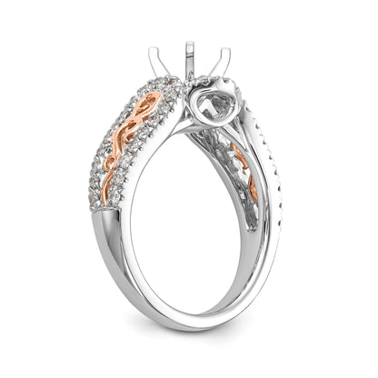 14k White Gold and Rose Gold Diamond Peg Set CZ Engagement Ring