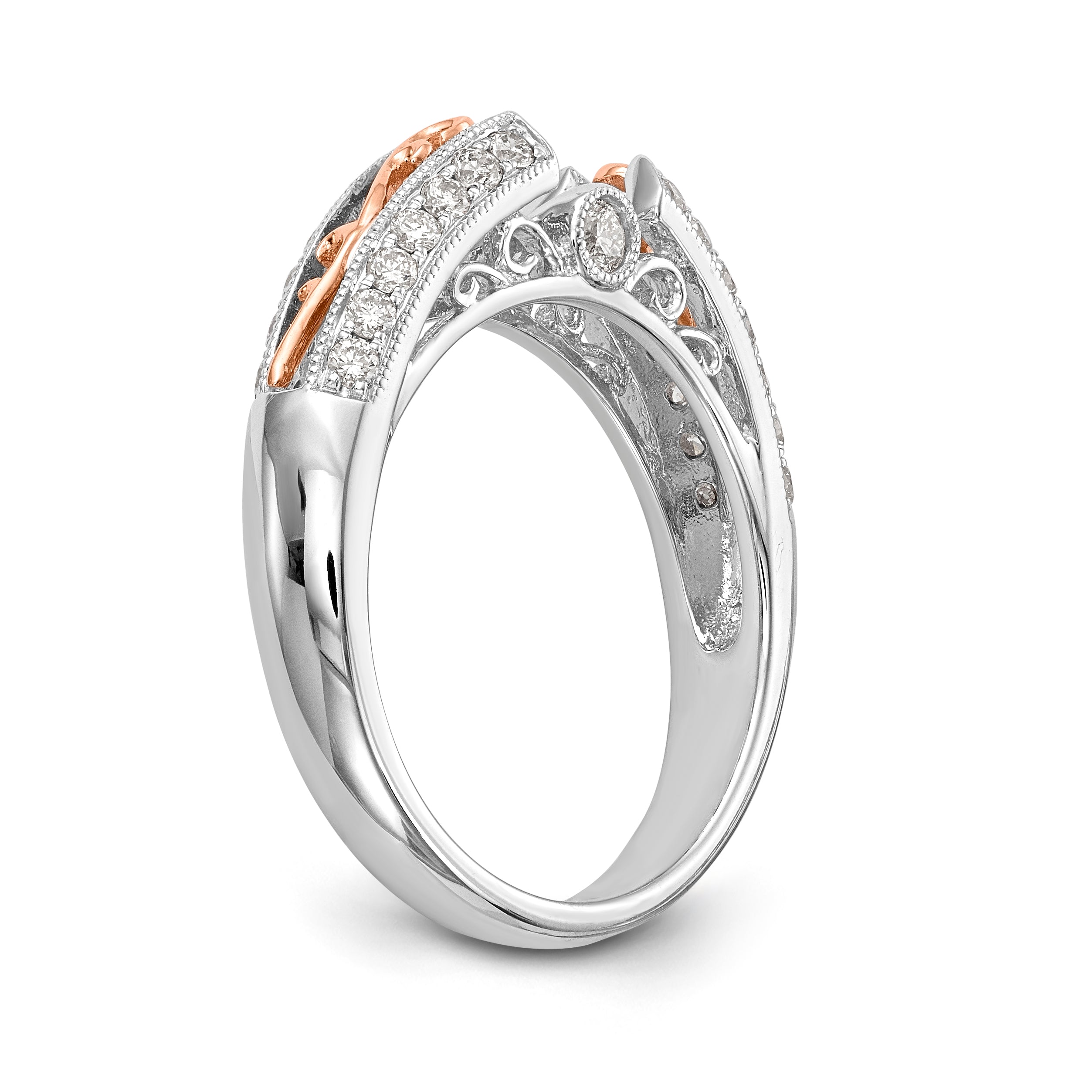 14K White Gold and Rose Gold Diamond Peg Set CZ Engagement Ring