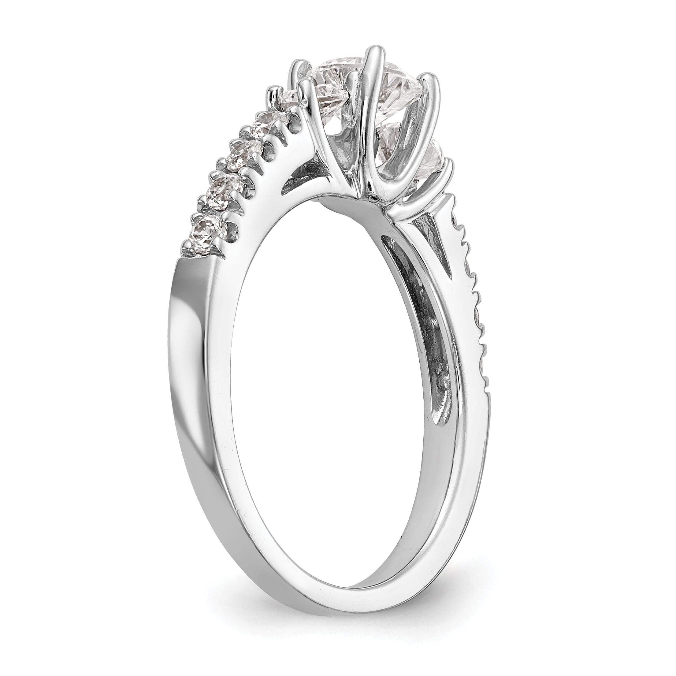 14K White Gold 3 Stone Simulated Diamond Engagement Ring
