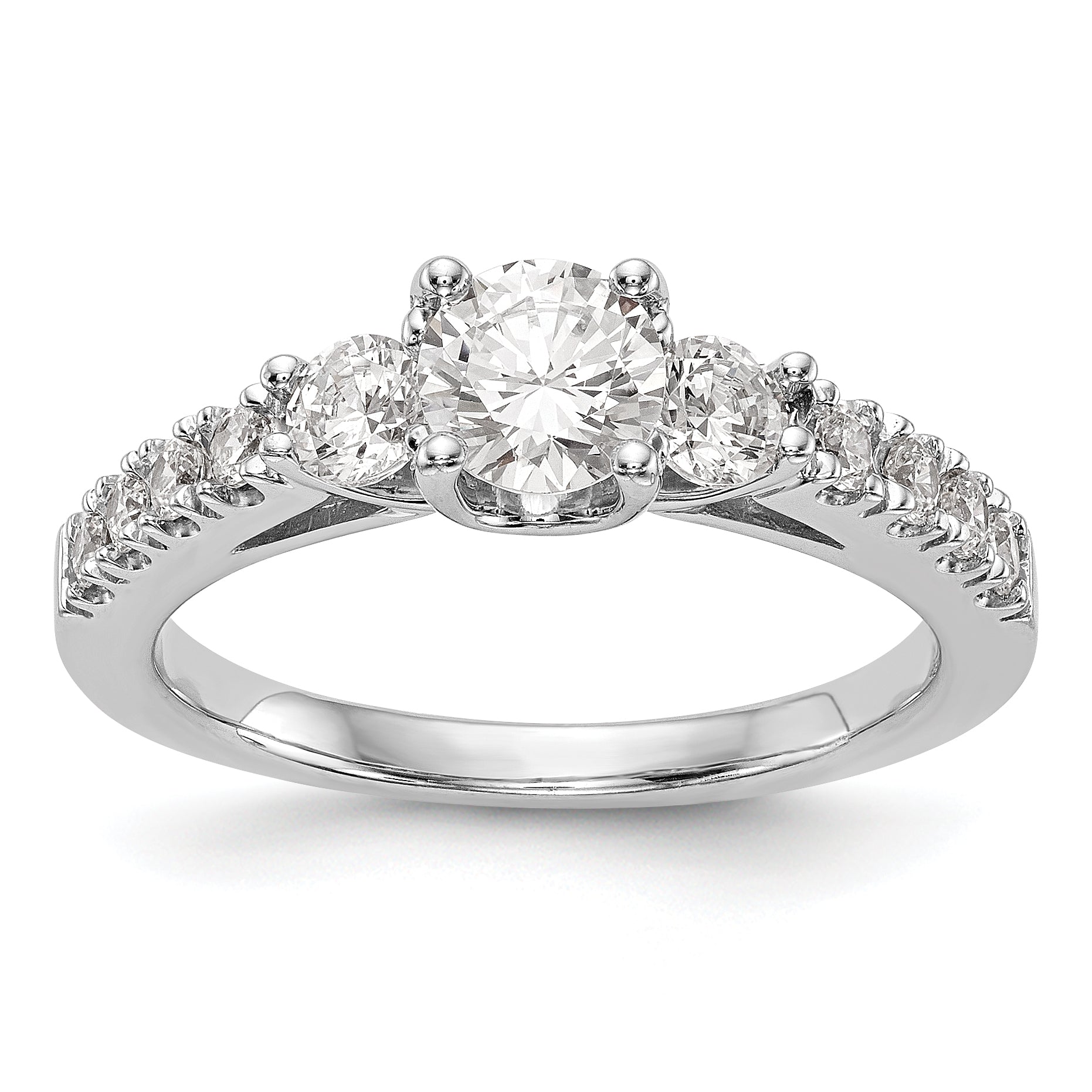 14K White Gold 3 Stone Simulated Diamond Engagement Ring