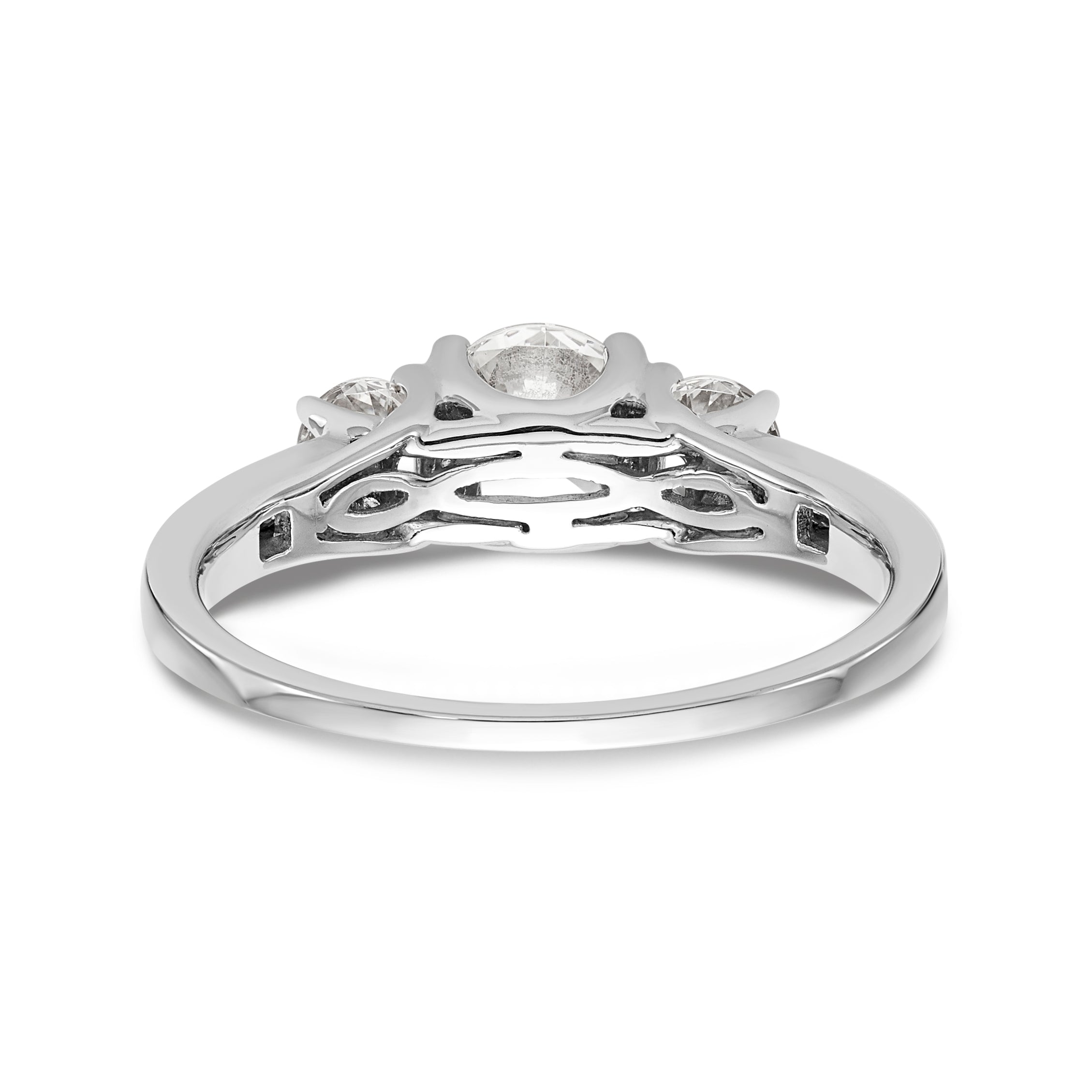 14K White Gold 3 Stone Simulated Diamond Engagement Ring