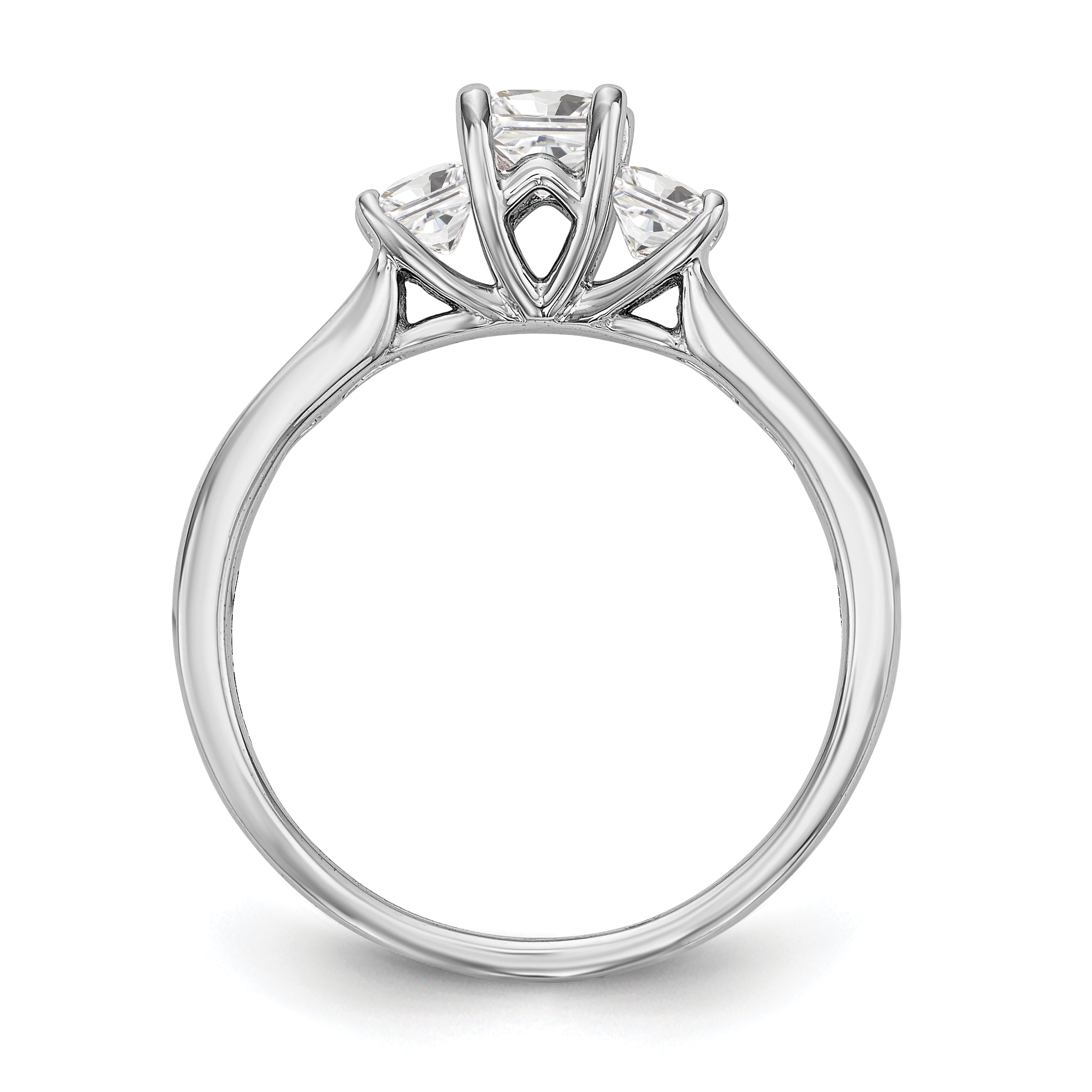 14K White Gold 3 Stone Simulated Diamond Engagement Ring