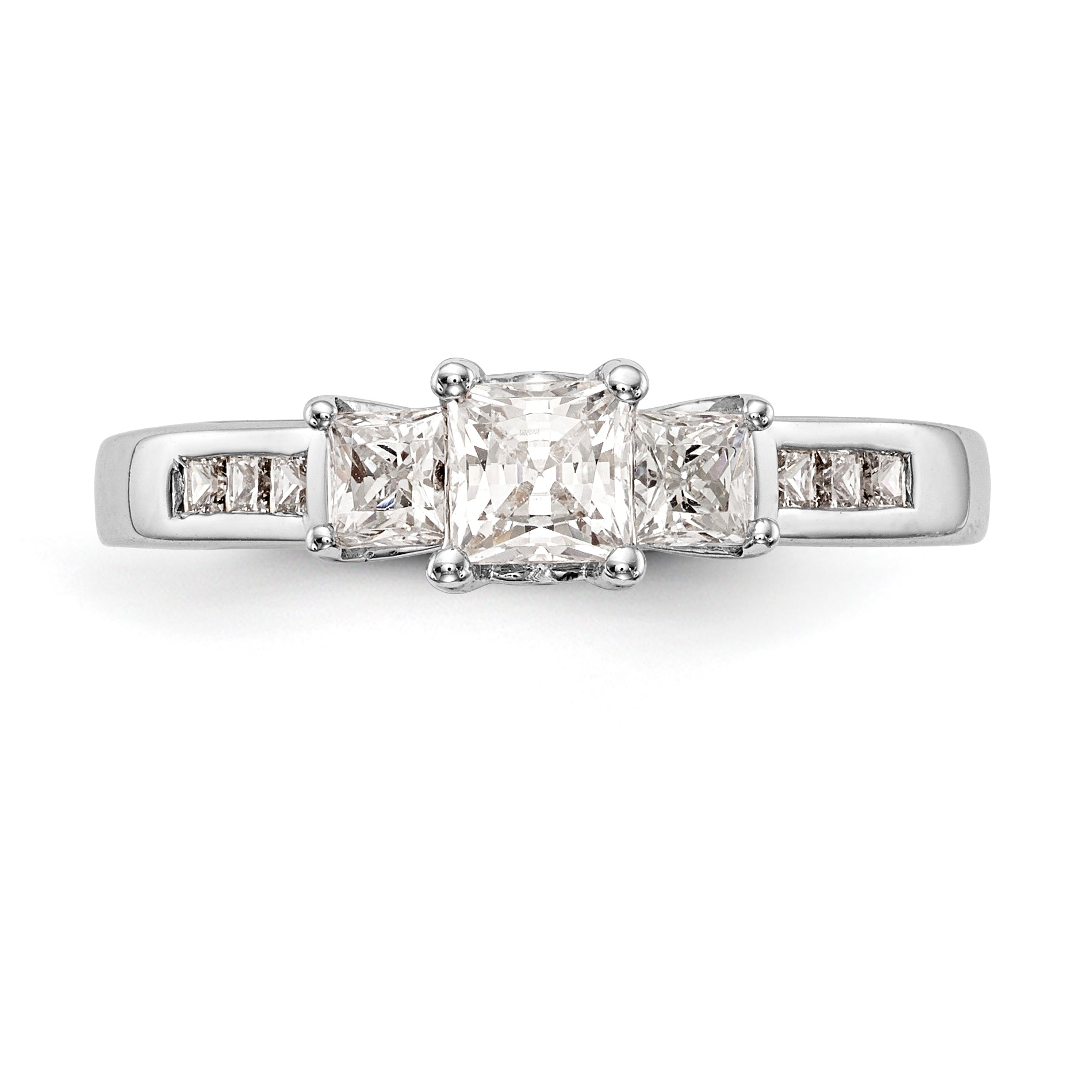 14K White Gold 3 Stone Simulated Diamond Engagement Ring