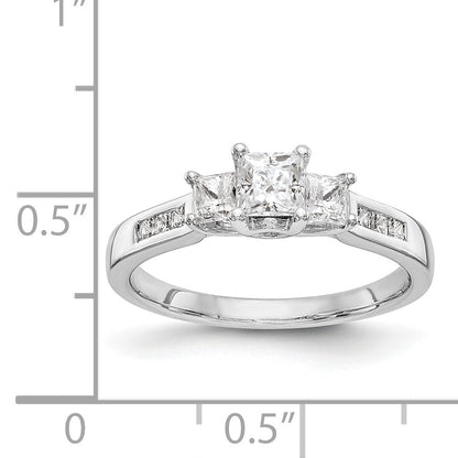 14K White Gold 3 Stone Simulated Diamond Engagement Ring