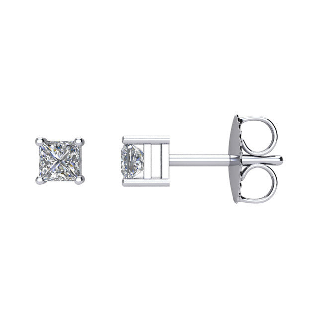 Certified 1/3 CTW Princess Cut Diamond Stud Earrings in 14k White Gold