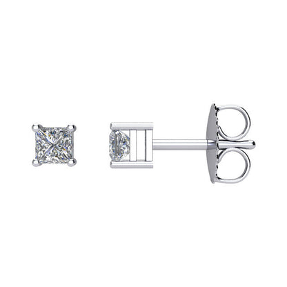 Certified 1/3 CTW Princess Cut Diamond Stud Earrings in 14k White Gold