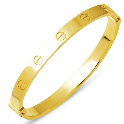 6mm Designer Inspired Hollow LOVE Bangle Bracelet Classic Model in Solid 14K Yellow Gold