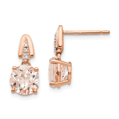 14k Rose Gold Diamond and Morganite Round Post Dangle Earrings