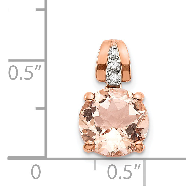 14k Rose Gold Diamond and Morganite Round Pendant