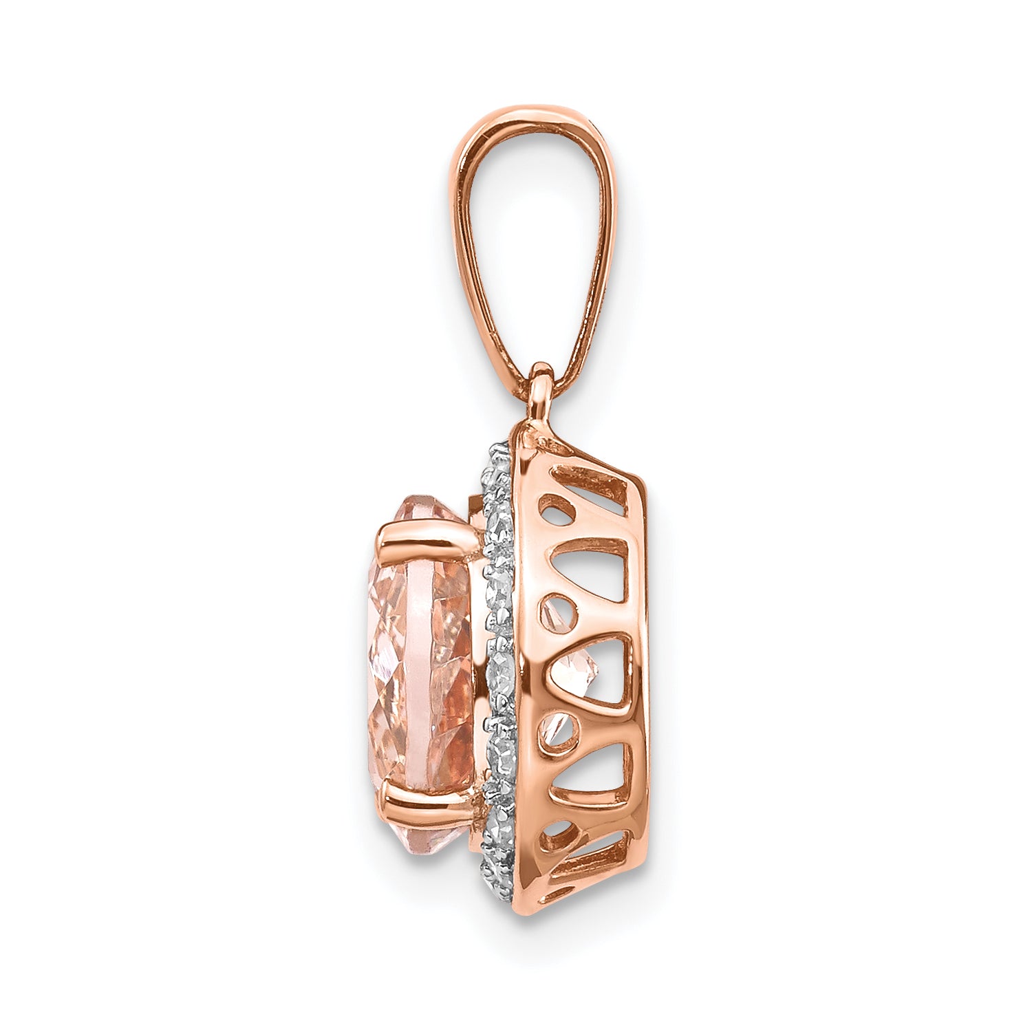 14k Rose Gold Diamond and Morganite Round Pendant