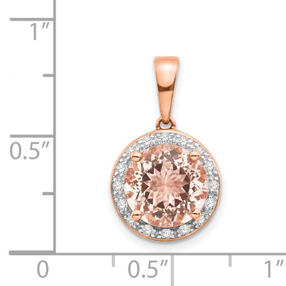 14k Rose Gold Diamond and Morganite Round Pendant