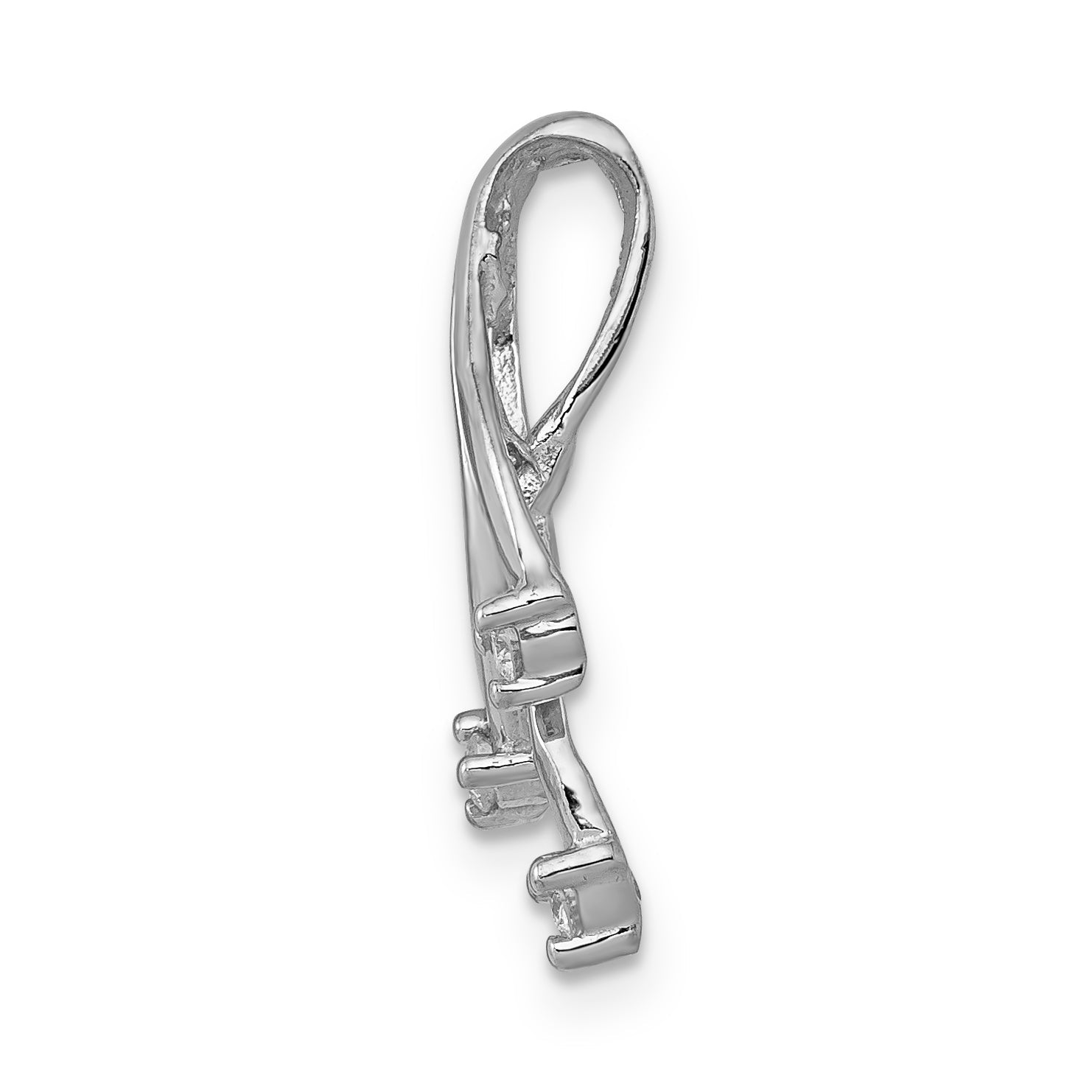 14k White Gold AAA Diamond 3 1.6mm Stone Twisted Chain Slide