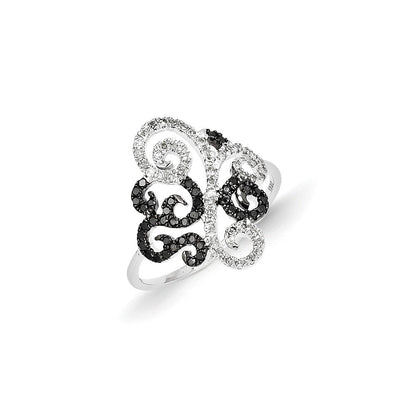 14k White Gold Black and White Diamond Fancy Ring