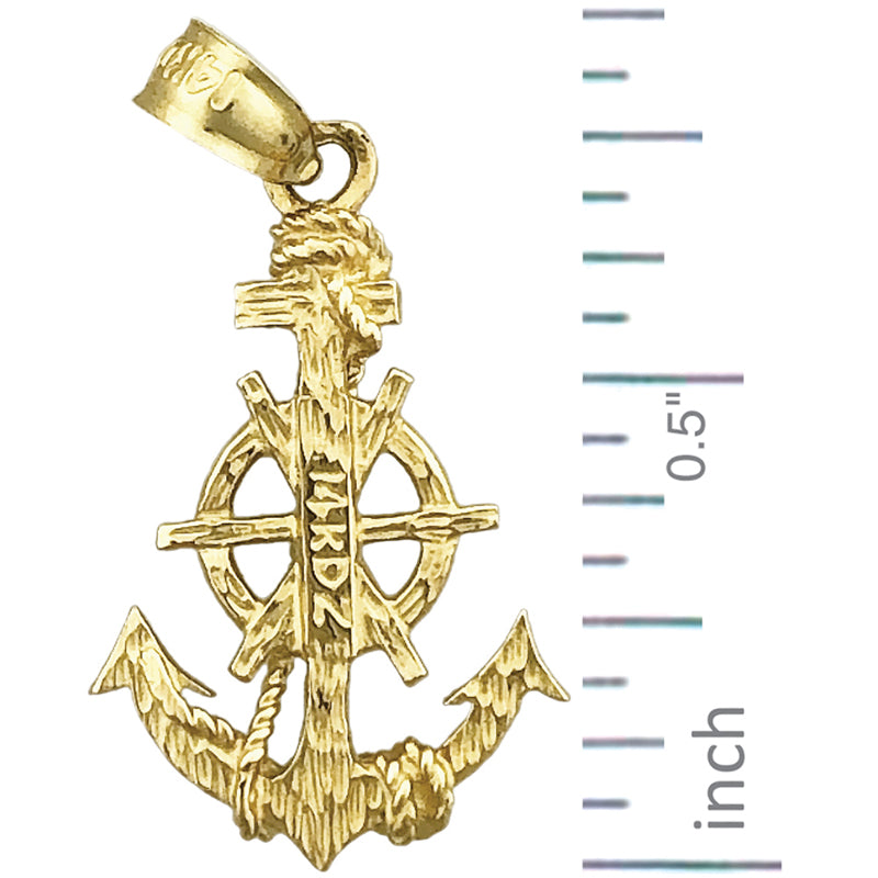 14K Gold Ship Wheel and Anchor Charm