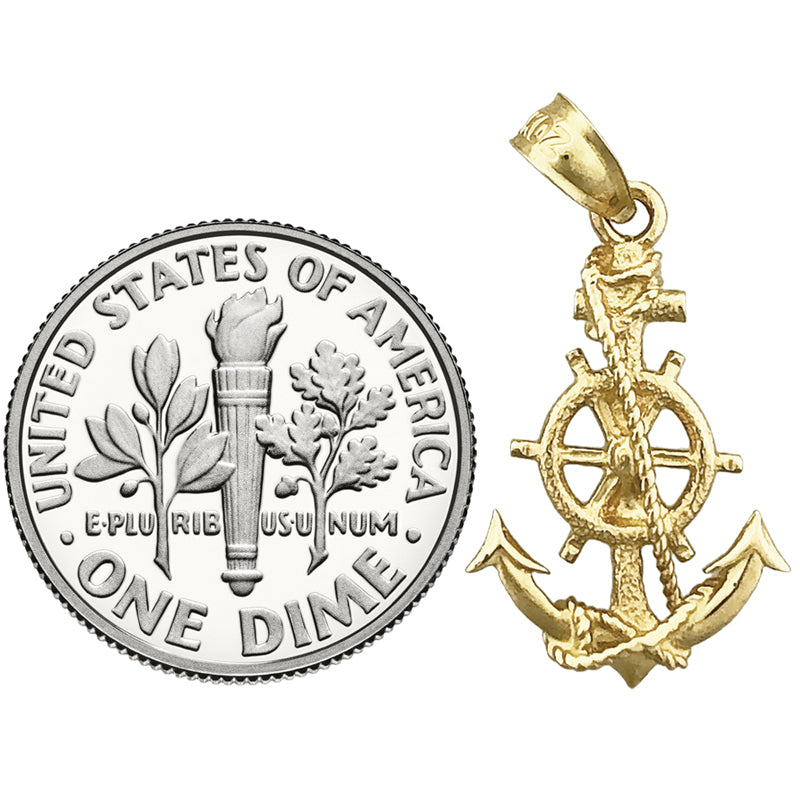 14K Gold Ship Wheel and Anchor Charm