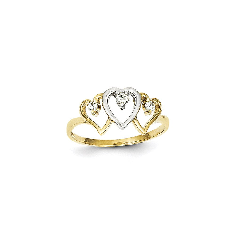 10K Yellow Gold u0026 Rhodium Triple Heart CZ Ring