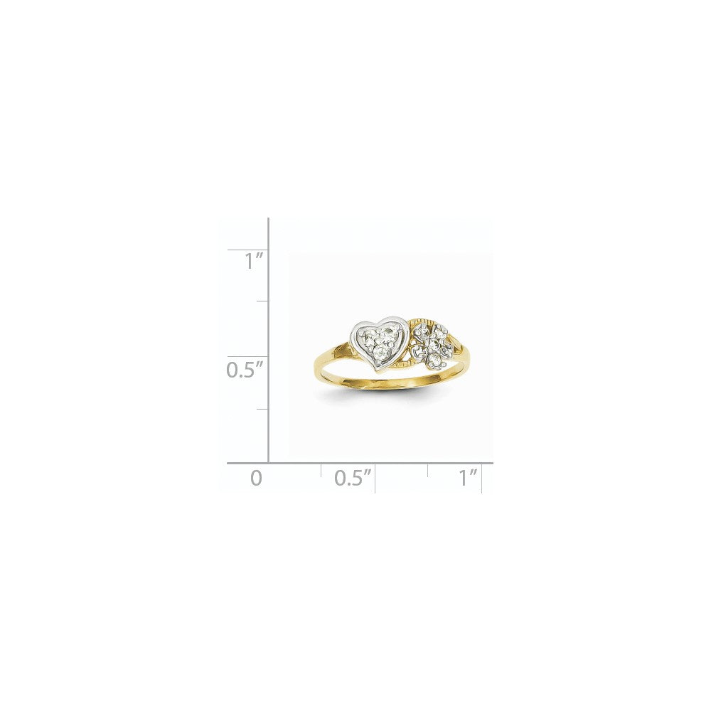 10K Yellow Gold u0026 Rhodium CZ Heart u0026 Flower Ring