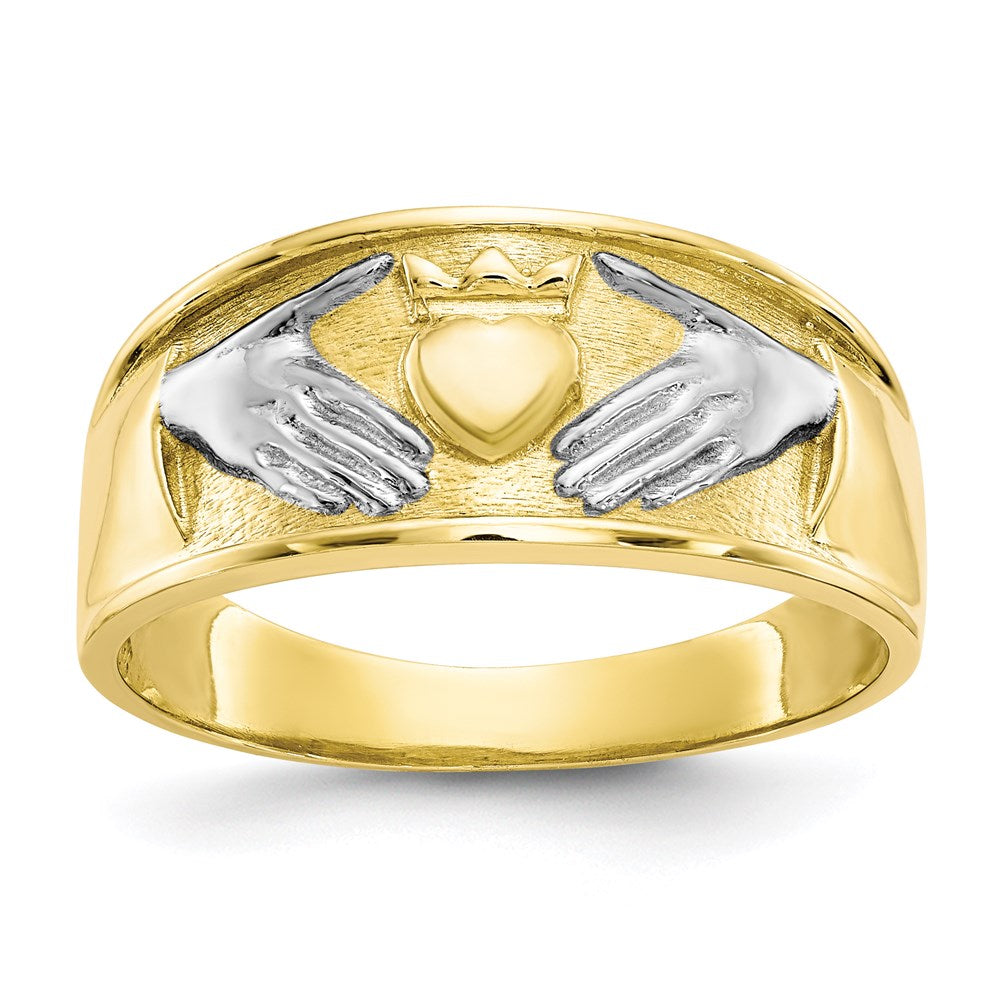 10K Yellow Gold u0026 Rhodium Men's Claddagh Ring