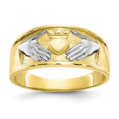 10K Yellow Gold u0026 Rhodium Men's Claddagh Ring