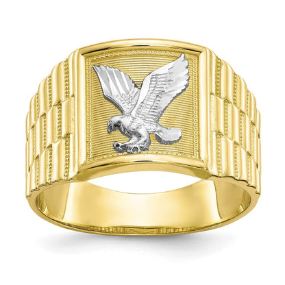 10K Yellow Gold u0026 Rhodium Men's Eagle Ring